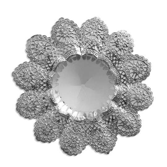 Medium Paper Lace Flower Bouquet Holders in Silver ~ Set of 25 ~ 5-1/8" across